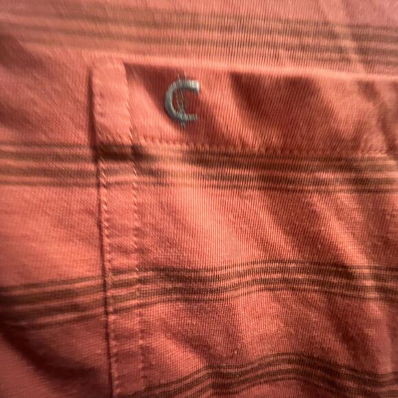 Criquet Striped Poly Blend Short Sleeve Polo Shirt (Men's Medium) Pink/Red Pima - Picture 1 of 4